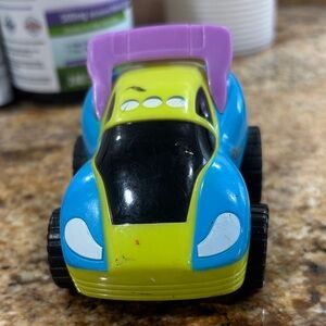 Kids Toy Race Car - Blue & Lime with Purple Spoiler